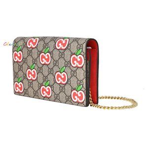 Gucci 634275 GG Supreme Apple Print Chain Wallet